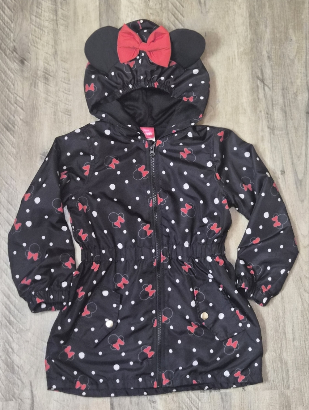 Disney Minnie Mouse Girls Light Spring Jacket Coat Size 6 Black Red Polka Dot